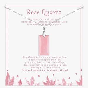 Rectangular Rose Quartz Pendant Necklace